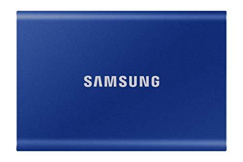 SAMSUNG T7 1TB, przenośny dysk SSD, do 1050MB/s, USB 3.2 Gen2, dla graczy, studentów i profesjonalistów, zewnętrzny dysk półprzewodnikowy (MU-PC1T0H/AM), niebieski