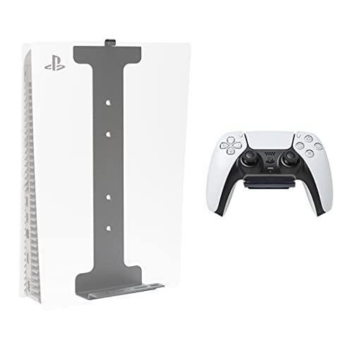 HIDEit Mounts Pro Bundle Soportes de pared para PS5 y mando - Soporte de pared para PlayStation 5 y mando - Soporte para PS5 - Kit de montaje de pared para PS5 - Soporte de mando recubierto de goma - Patentado