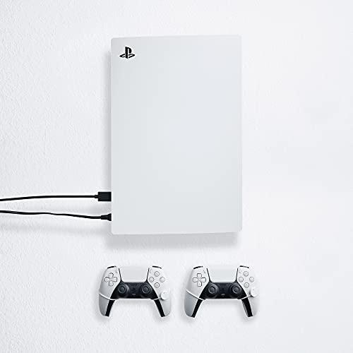 Solution de fixation murale pour Playstation 5 par FLOATING GRIP - Kit de montage élégant pour suspendre la console de jeu PS5 au mur (lot : convient à PS5 + 2X manettes, blanc)