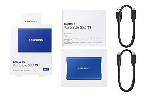 SAMSUNG T7 1 To, SSD portable, jusqu'à 1050 Mo/s, USB 3.2 Gen2, Gaming, Étudiants et professionnels, Disque dur externe (MU-PC1T0H/AM), Bleu