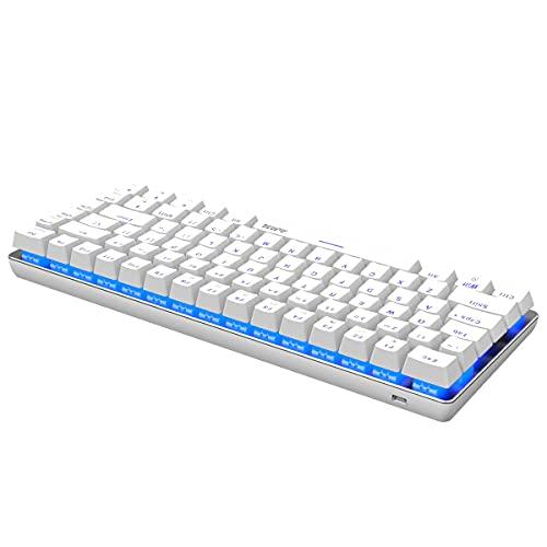 JUEGO FIRSTBLOOD ONLY. AK33 Geek Teclado Mecánico, Disposición de 82 Teclas, Interruptores Azules, Retroiluminación LED Azul, Teclado Portátil de Aluminio para Juegos con Cable Enchufable, para Juegos de Trabajo y Uso Diario, Blanco