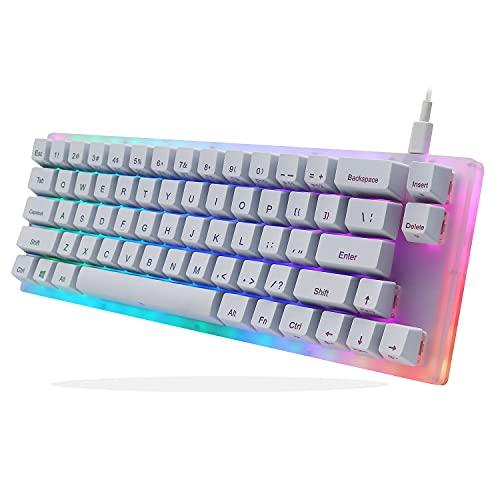 Womier K66 60% Mechanical Keyboard, Hot Swappable Tyce-C Wired RGB Backlit Gateron Switch 60% Mechanical Keyboard for PC PS4 Xbox (Blue Switch,White)