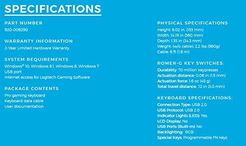 logitech Pro Mechanical Gaming Keyboard, 16.8 Million Colors RGB Backlit Keys, Design Ultra Portátil, Cabo Micro USB Destacável