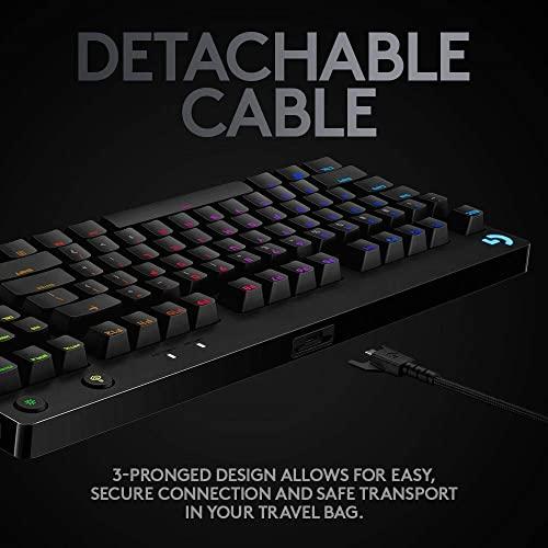 Clavier de jeu mécanique Logitech G PRO, conception sans clé ultra portable, câble Micro USB détachable, touches rétroéclairées RVB LIGHTSYNC 16,8 millions de couleurs (Renouvelé)