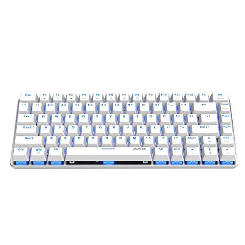 JUEGO FIRSTBLOOD ONLY. AK33 Geek Teclado Mecánico, Disposición de 82 Teclas, Interruptores Azules, Retroiluminación LED Azul, Teclado Portátil de Aluminio para Juegos con Cable Enchufable, para Juegos de Trabajo y Uso Diario, Blanco