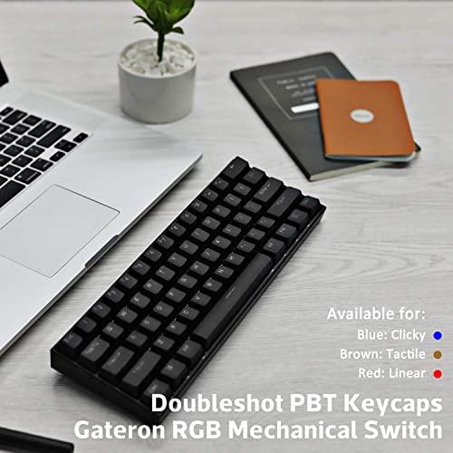 ANNE PRO 2, 60% Teclado Mecânico com e sem fio (Gateron Brown Switch/Black Case) - Teclas programáveis - Verdadeiro RGB retroiluminado - Teclas de setas de toque - Teclas PBT de disparo duplo - NKRO - Bateria 1900mAh