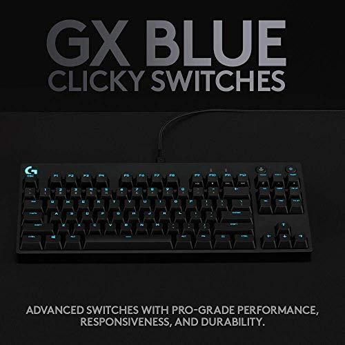 Clavier de jeu mécanique Logitech G PRO, conception sans clé ultra portable, câble Micro USB détachable, touches rétroéclairées RVB LIGHTSYNC 16,8 millions de couleurs (Renouvelé)