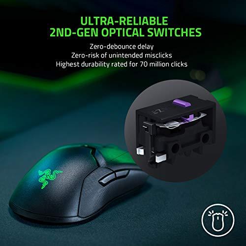 Ratón inalámbrico de juego ligero Razer Viper Ultimate Hyperspeed y base de carga RGB: El ratón de juego más rápido del mercado - Sensor óptico de 20.000 PPP - Iluminación por croma - 8 botones programables - Batería de 70 horas