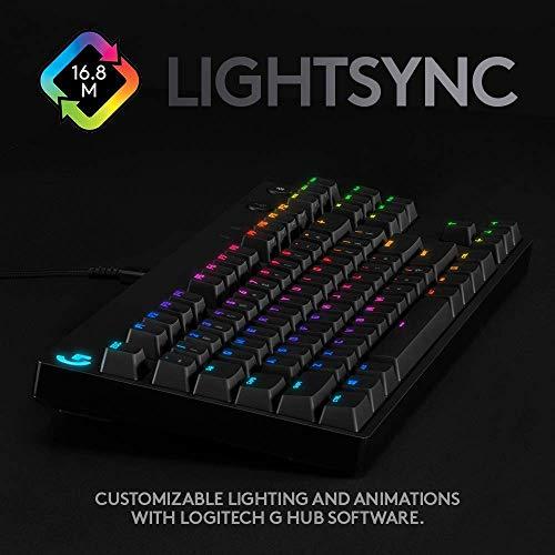 Clavier de jeu mécanique Logitech G PRO, conception sans clé ultra portable, câble Micro USB détachable, touches rétroéclairées RVB LIGHTSYNC 16,8 millions de couleurs (Renouvelé)