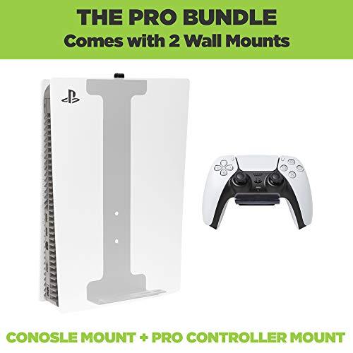HIDEit Mounts Pro Bundle Wall Mounts for PS5 and Controller - Wall Mount for PlayStation 5 and Controller - Mount for PS5 - Wall Mount Kit for PS5 - Rubber Dipped Controller Holder - Patented