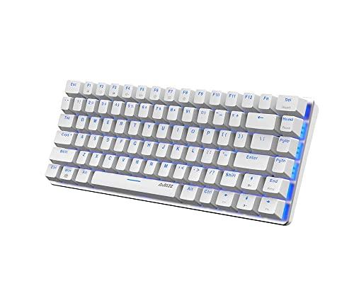 JUEGO FIRSTBLOOD ONLY. AK33 Geek Teclado Mecánico, Disposición de 82 Teclas, Interruptores Azules, Retroiluminación LED Azul, Teclado Portátil de Aluminio para Juegos con Cable Enchufable, para Juegos de Trabajo y Uso Diario, Blanco