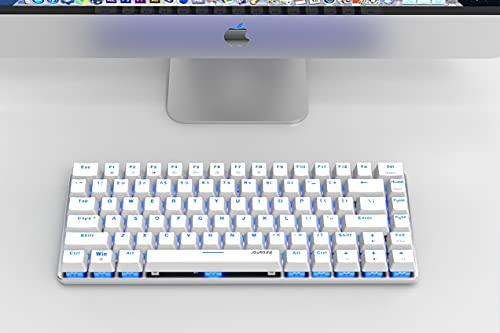 JUEGO FIRSTBLOOD ONLY. AK33 Geek Teclado Mecánico, Disposición de 82 Teclas, Interruptores Azules, Retroiluminación LED Azul, Teclado Portátil de Aluminio para Juegos con Cable Enchufable, para Juegos de Trabajo y Uso Diario, Blanco