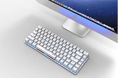 JUEGO FIRSTBLOOD ONLY. AK33 Geek Teclado Mecánico, Disposición de 82 Teclas, Interruptores Azules, Retroiluminación LED Azul, Teclado Portátil de Aluminio para Juegos con Cable Enchufable, para Juegos de Trabajo y Uso Diario, Blanco