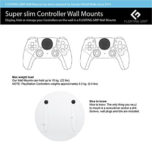 Solución de montaje de pared para Playstation 5 de FLOATING GRIP - Elegante kit de montaje para colgar la consola de juegos PS5 en la pared (paquete: para PS5 + 2X mandos, blanco)