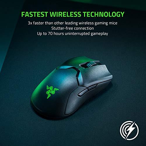 Ratón inalámbrico de juego ligero Razer Viper Ultimate Hyperspeed y base de carga RGB: El ratón de juego más rápido del mercado - Sensor óptico de 20.000 PPP - Iluminación por croma - 8 botones programables - Batería de 70 horas