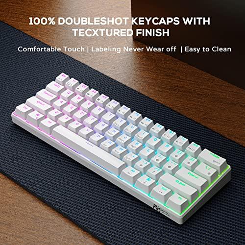 RK ROYAL KLUDGE RK61 Teclado Mecânico 60% com Cabo Coiled, 2.4Ghz/Bluetooth/Wired, Teclado sem fio Bluetooth Mini 61 teclas, Teclado de Jogo RGB Hot Swappable Red Switch com Software - Branco