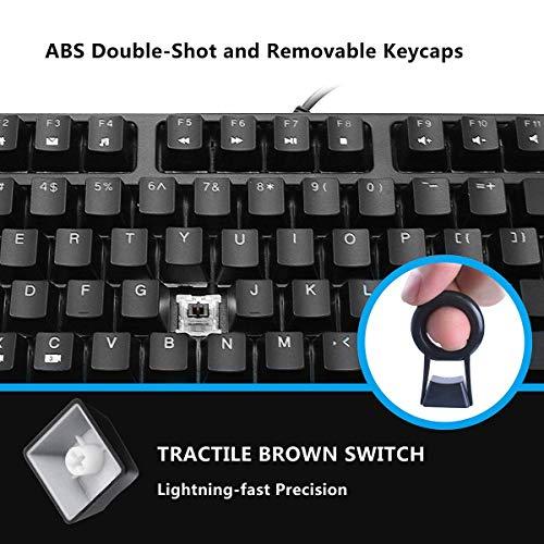 VELOCIFIRE Teclado Mecánico TKL, Teclado Mecánico Ergonómico TKL02 de 87 Teclas con Interruptores Marrones con Cable, con Retroiluminación LED Blanca para Redactores, Mecanógrafos y Programadores