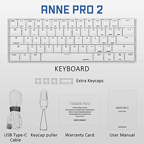 ANNE PRO 2, 60% Teclado mecánico con cable/inalámbrico (Interruptor marrón Gateron/Caja negra) - Teclas completas programables - Retroiluminación RGB real - Teclas de flecha de toque - Teclas de PBT de doble tiro - NKRO - Batería de 1900mAh