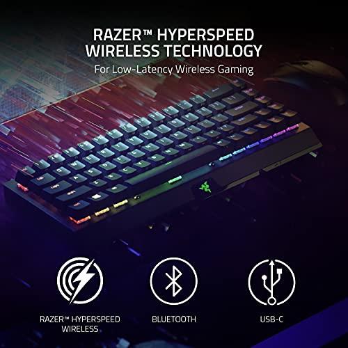 Razer BlackWidow V3 Mini HyperSpeed 65% Wireless Mechanical Gaming Keyboard: Technologia bezprzewodowa HyperSpeed - Żółte przełączniki mechaniczne - Liniowa i cicha - Nakładki klawiszy ABS Doubleshot - 200 godzin pracy na baterii