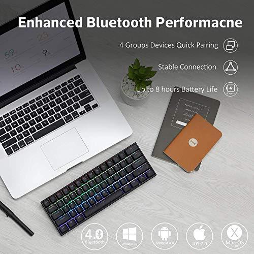 ANNE PRO 2, 60% Teclado mecánico con cable/inalámbrico (Interruptor marrón Gateron/Caja negra) - Teclas completas programables - Retroiluminación RGB real - Teclas de flecha de toque - Teclas de PBT de doble tiro - NKRO - Batería de 1900mAh