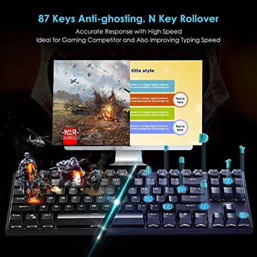 Teclado de Jogo Mecânico VicTsing, Teclado de Jogo Resistente à Água com Interruptor Azul para Jogadores, Teclado Anti-Fantasmas (chave 87)