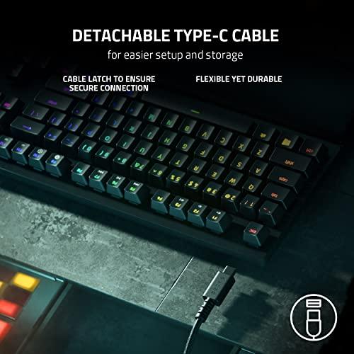 Clavier de jeu sans clé Razer Huntsman V2 TKL : Commutateurs optiques linéaires Gen2 les plus rapides avec amortisseurs de bruit et fréquence d'interrogation de 8000 Hz - Câble TypeC détachable - Capuchons de touches PBT à double frappe - Repose-poignets ergonomique