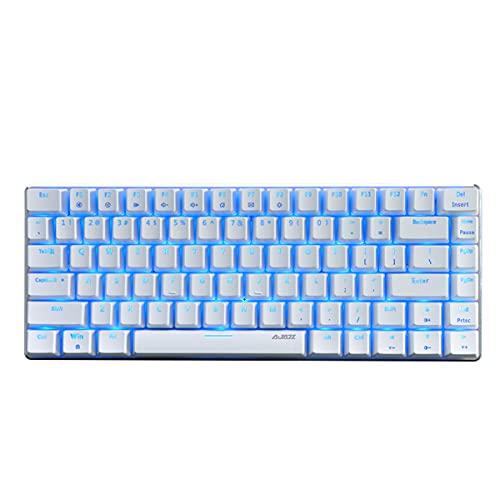 FIRSTBLOOD ONLY GAME. AK33 Geek Mechanische Tastatur, 82-Tasten-Layout, blaue Schalter, blaue LED-Hintergrundbeleuchtung, tragbare kabelgebundene Gaming-Tastatur aus Aluminium, steckbares Kabel, für Spiele, Arbeit und den täglichen Gebrauch, weiß