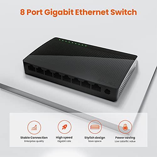 Tenda 8 Port Gigabit Ethernet Network Switch (SG108) | Ethernet Splitter | Plug and Play | Otimização do tráfego | Unmanaged | Proteção Limitada por Tempo de Vida (Preto)