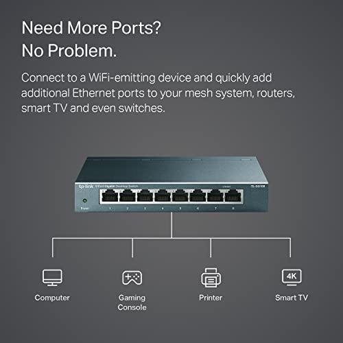 TP-Link TL-SG108 | 8 Portas Gigabit Unmanaged Ethernet Network Switch, Ethernet Splitter | Plug & Play | Fanless Metal Design | Portas Blindadas | Otimização de Tráfego | Proteção Limitada de Vida Útil
