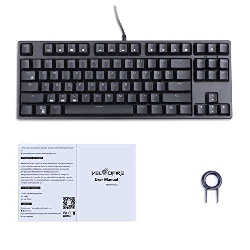 VELOCIFIRE TKL Mechanical Keyboard, 87 Keyboard mécanique ergonomique TKL02 Wired Brown Switches, avec rétro-éclairage LED blanc pour les rédacteurs, dactylographes et programmeurs