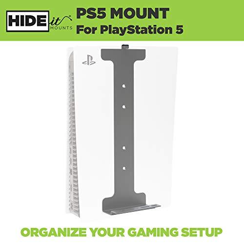 Suporte de parede HIDEit Pro para PS5 e Controlador - Suporte de parede para PlayStation 5 e Controlador - Suporte de parede para PS5 - Kit de montagem de parede para PS5 - Suporte de controlador com imersão de borracha - Patenteado