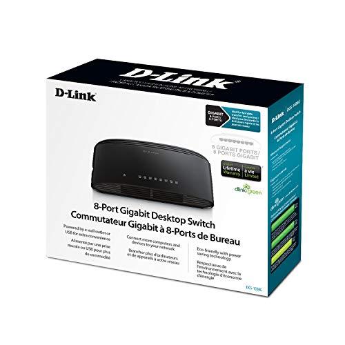 D-Link Ethernet Switch, 8-Portas Gigabit Plug n Play Compact Design Fanless Desktop (DGS-1008G), Preto
