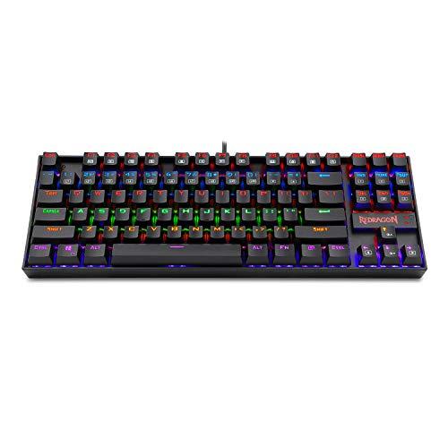 Redragon K552 Mechaniczna klawiatura do gier, z podświetleniem RGB, 87 klawiszy, bez klawiszy, kompaktowa konstrukcja stalowa z niebieskimi przełącznikami dla graczy Windows PC (czarna)