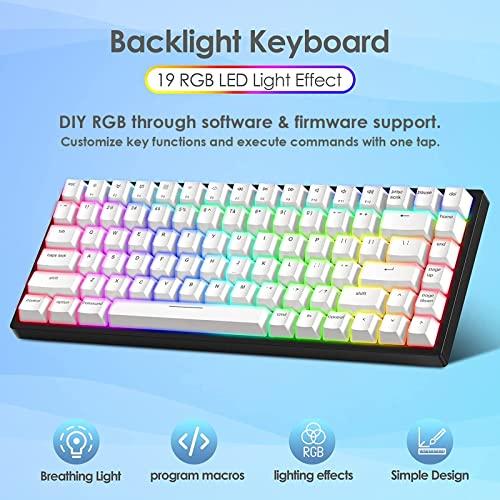 Vissles Wireless Bluetooth/USB Wired Mechanical Gaming Keyboard with Wrist Hot Swappable Compact 84 Keys Tenkeyless DIY RGB Dynamic Backlit for Mac Windows,PBT Keycaps & Linear Switch V2