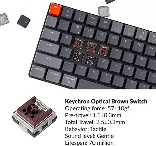 Keychron K3 Versão 2, 75% Layout 84 teclas Teclado Mecânico Ultra-Slim sem fio Bluetooth/USB com fio com luz de fundo branca, chave de baixo perfil Keychron Optical Brown Switch para Mac Windows