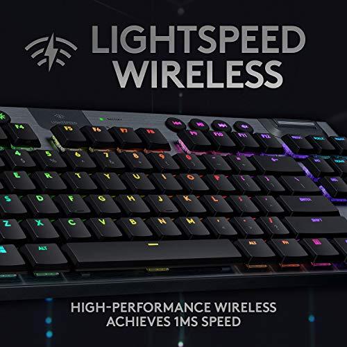 Logitech G915 TKL Tenkeyless Lightspeed Wireless RGB Mechanical Gaming Keyboard, Opções de Interruptor de Perfil Baixo, LIGHTSYNC RGB, Suporte Avançado Wireless e Bluetooth - Linear , Preto