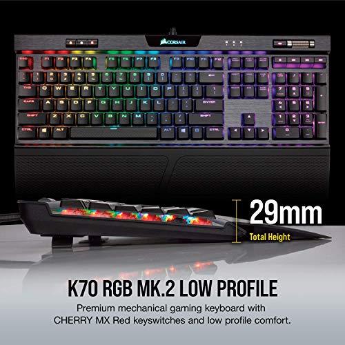 Corsair K70 RGB MK.2 niskoprofilowa mechaniczna klawiatura do gier - liniowa i cicha, podświetlana diodami RGB, Cherry MX Low Profile Red