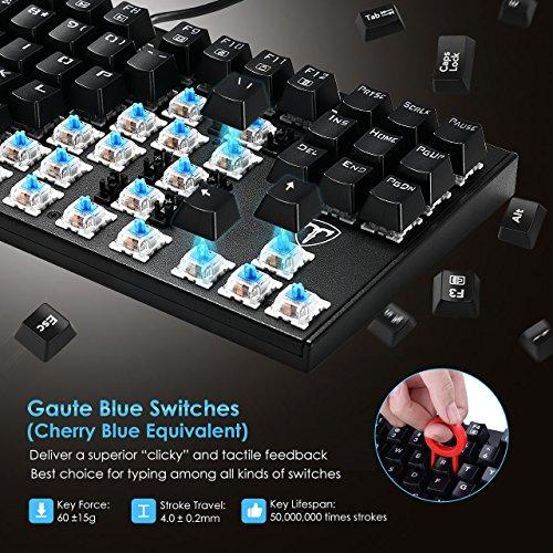 VicTsing Mechaniczna klawiatura do gier, wodoodporna klawiatura do gier z niebieskim przełącznikiem dla graczy, klawiatura Anti-Ghosting (87 klawiszy)