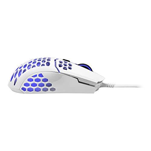 Cooler Master MM711 60G Glossy White Gaming Mouse avec coque légère en nid d'abeille, câble Ultraweave, capteur optique 16000 DPI et accents RGB