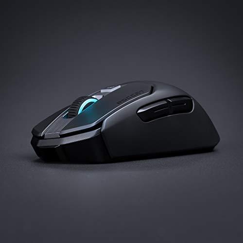 ROCCAT Kain 200 kabellose PC-Gaming-Maus, AIMO RGB-Hintergrundbeleuchtung, optischer Owl-Eye-Sensor, ergonomisches Mausgefühl, 5 seitliche Tasten, einstellbar bis zu 16.000 DPI, bis zu 50 Stunden Akkulaufzeit, schwarz