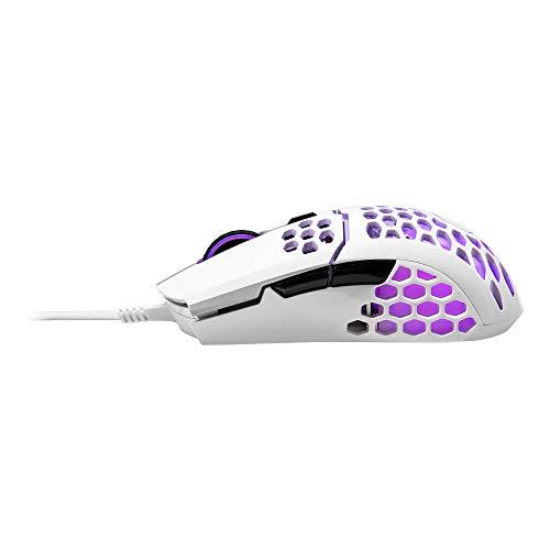 Cooler Master MM711 60G Glossy White Gaming Mouse avec coque légère en nid d'abeille, câble Ultraweave, capteur optique 16000 DPI et accents RGB