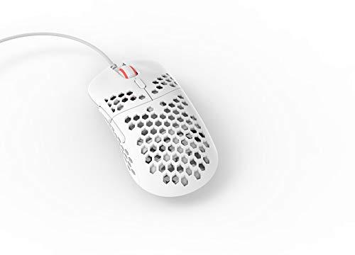 HK Gaming Mira M Ratón de juego RGB ultraligero | Carcasa de nido de abeja | 63 gramos | 12000 cpi máx. | Con cable USB | 6 botones programables | Memoria integrada | Agarres antideslizantes | Mira-M Blanco