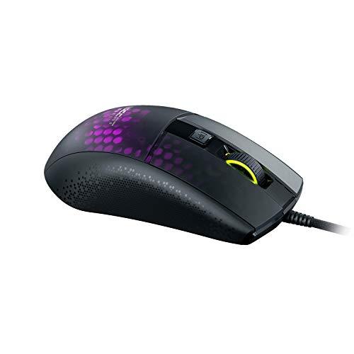 Mouse da gioco per PC ROCCAT Burst Pro, interruttori ottici, mouse ergonomico super leggero per computer con cavo, illuminazione RGB, rotella di scorrimento Titan, guscio a nido d'ape, impugnatura ad artiglio, sensore Owl-Eye, 16K DPI, nero