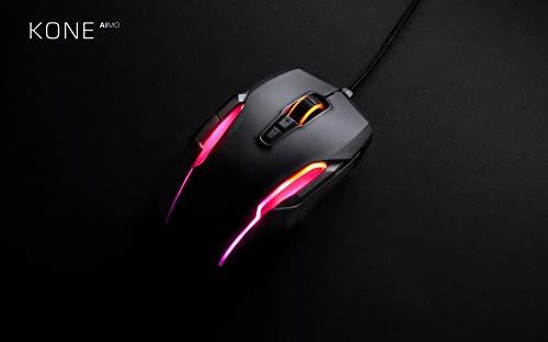 ROCCAT Kone AIMO PC Gaming Mouse, optyczna, podświetlenie RGB, 23 programowalne klawisze, wbudowana pamięć, Palm Grip, czujnik Owl Eye, ergonomiczna, podświetlenie LED, regulacja 100 do 16 000 DPI, czarna
