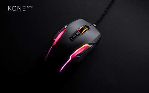 Mouse da gioco per PC ROCCAT Kone AIMO, ottico, illuminazione retroilluminata RGB, 23 tasti programmabili, memoria integrata, impugnatura a palmo, sensore occhio di gufo, ergonomico, illuminazione a LED, regolabile da 100 a 16.000 DPI, nero