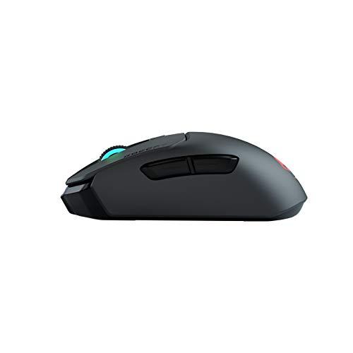 ROCCAT Kain 200 kabellose PC-Gaming-Maus, AIMO RGB-Hintergrundbeleuchtung, optischer Owl-Eye-Sensor, ergonomisches Mausgefühl, 5 seitliche Tasten, einstellbar bis zu 16.000 DPI, bis zu 50 Stunden Akkulaufzeit, schwarz