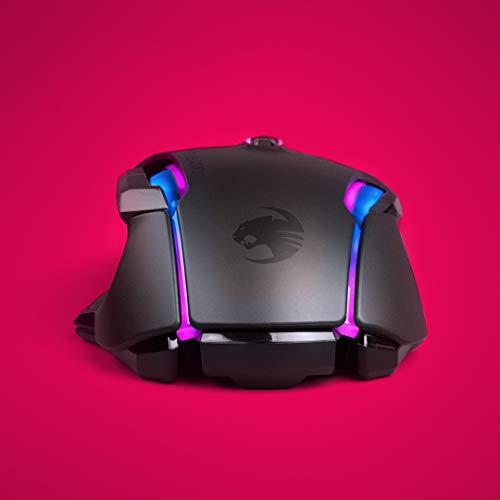 Ratón ROCCAT Kone AIMO PC Gaming, óptico, retroiluminación RGB, 23 teclas programables, memoria integrada, empuñadura de palma, sensor de ojo de búho, ergonómico, iluminación LED, ajustable de 100 a 16.000 PPP, negro