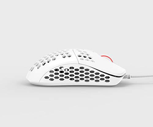 HK Gaming Mira M Ultra Lightweight RGB Gaming Mouse | Honeycomb Shell | 63 Grams | max 12000 cpi | USB Wired | 6 programmierbare Tasten | On-Board Memory | Anti Slip Grips | Mira-M White