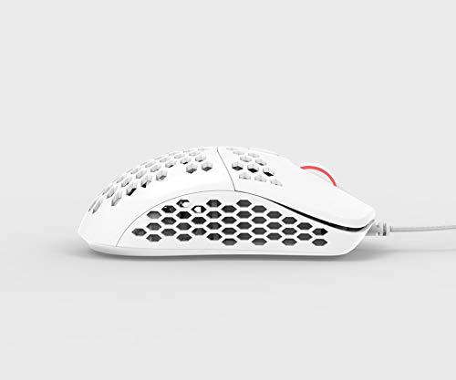 HK Gaming Mira M Ultra Lightweight RGB Gaming Mouse | Coque en nid d'abeille | 63 Grammes | max 12000 cpi | USB Wired | 6 Boutons programmables | Mémoire embarquée | Grips antidérapants | Mira-M White