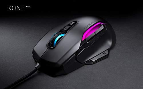 ROCCAT Kone AIMO PC Gaming Mouse, optyczna, podświetlenie RGB, 23 programowalne klawisze, wbudowana pamięć, Palm Grip, czujnik Owl Eye, ergonomiczna, podświetlenie LED, regulacja 100 do 16 000 DPI, czarna